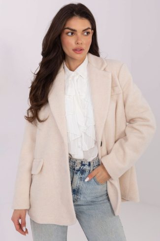 Beige Coat in Women`s Coats, Jackets with Polyester