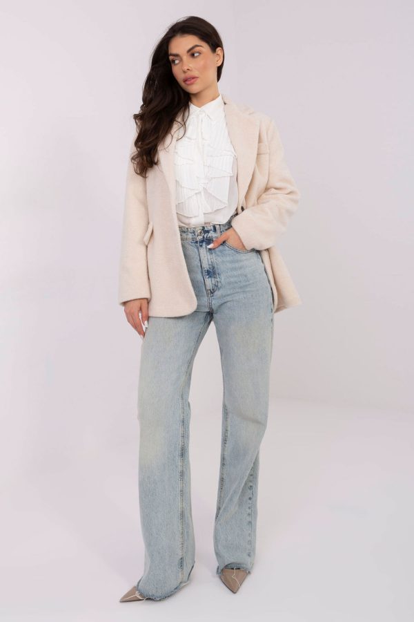 Beige Coat in Women`s Coats, Jackets with Polyester