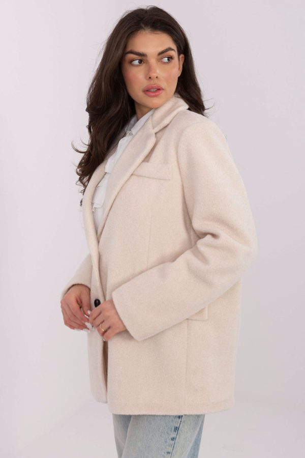 Beige Coat in Women`s Coats, Jackets with Polyester