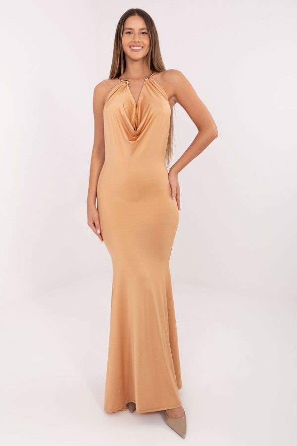 Brown Long Dress in Evening Dresses with Polyester and Viscose