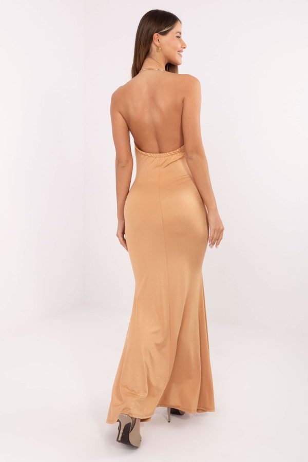 Brown Long Dress in Evening Dresses with Polyester and Viscose