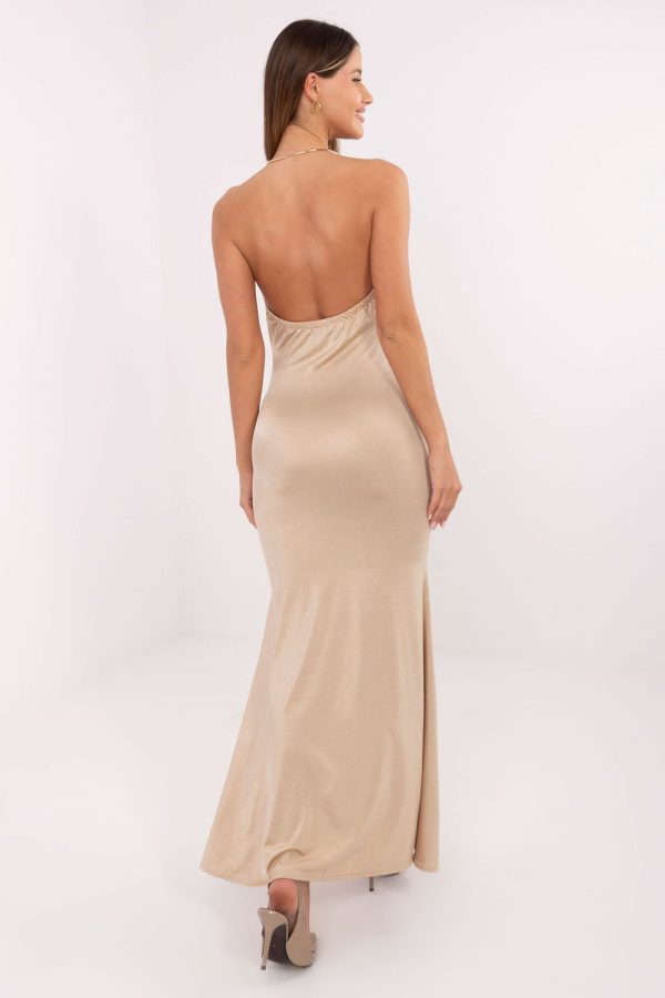 Beige Long Dress in Evening Dresses with Polyester and Viscose