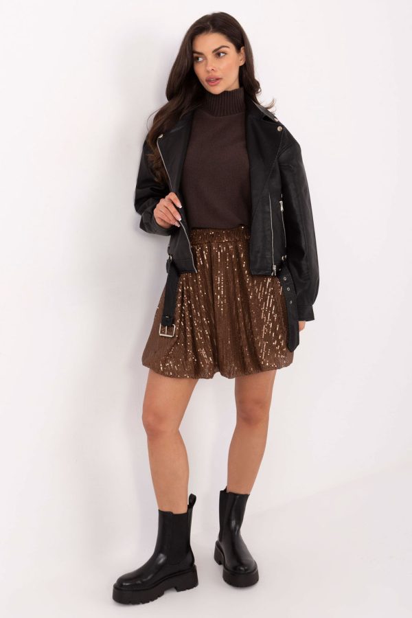 Brown Short Skirt in Skirts with Spandex and Polyester