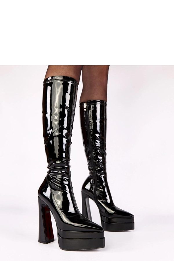 Black Heel Boots in Over The Knee High Boots, Thigh High Boots with Fabric, Footbed, Upper Height, Heel Height and Platform Height