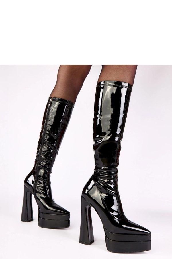 Black Heel Boots in Over The Knee High Boots, Thigh High Boots with Fabric, Footbed, Upper Height, Heel Height and Platform Height