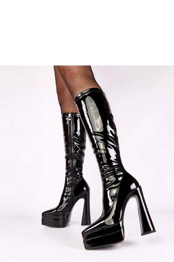 Black Heel Boots in Over The Knee High Boots, Thigh High Boots with Fabric, Footbed, Upper Height, Heel Height and Platform Height
