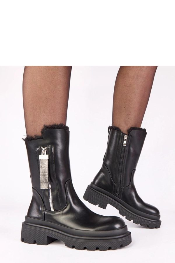 Black Boots.Fabric, Footbed, Upper Height and Heel Height