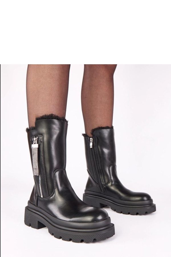 Black Boots.Fabric, Footbed, Upper Height and Heel Height