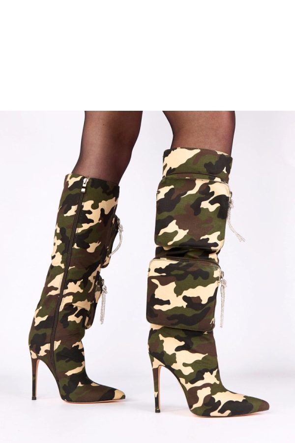 Green Heel Boots....Fabric, Footbed, Upper Height and Heel Height