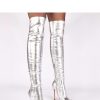 Grey Heel Boots in Over The Knee High Boots, Thigh High Boots with Fabric, Footbed, Upper Height and Heel Height