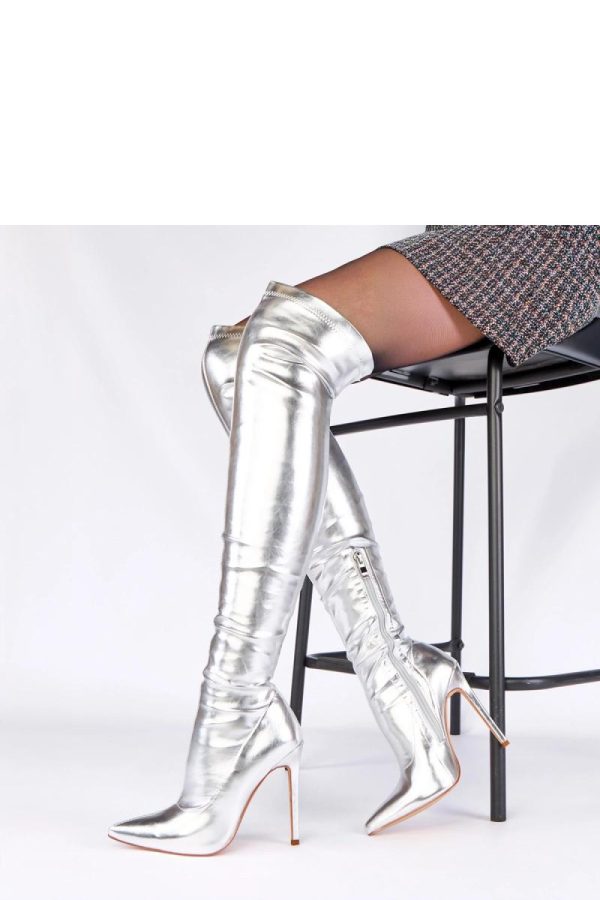Grey Heel Boots in Over The Knee High Boots, Thigh High Boots with Fabric, Footbed, Upper Height and Heel Height