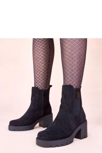 1103702 Black Heel Boots in Women`s Ankle Boots & Booties with Fabric, Footbed, Upper Height and Heel Height