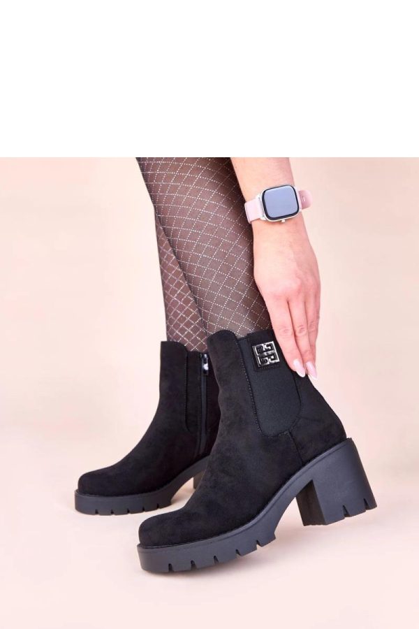 Black Heel Boots in Women`s Ankle Boots & Booties with Fabric, Footbed, Upper Height and Heel Height