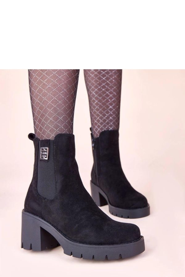 Black Heel Boots in Women`s Ankle Boots & Booties with Fabric, Footbed, Upper Height and Heel Height
