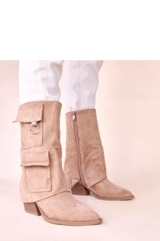 Beige Heel Boots..Fabric, Footbed, Upper Height and Heel Height