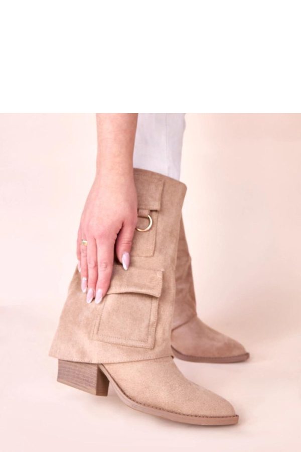 Beige Heel Boots in Women`s Ankle Boots & Booties with Fabric, Footbed, Upper Height and Heel Height