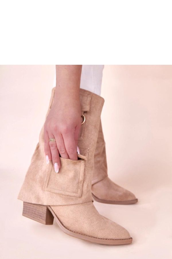 Beige Heel Boots in Women`s Ankle Boots & Booties with Fabric, Footbed, Upper Height and Heel Height