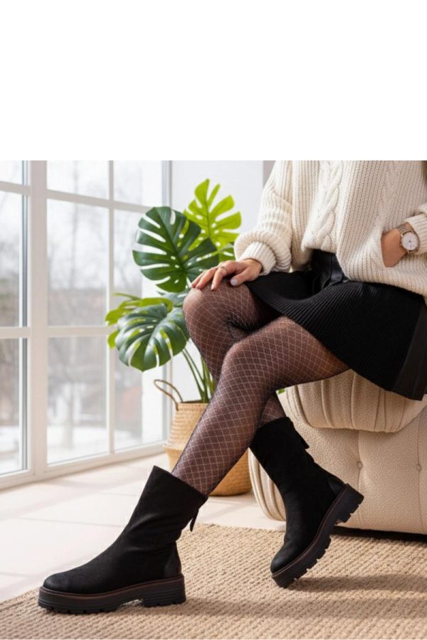 Black Boots in Women`s Ankle Boots & Booties with Fabric, Footbed, Upper Height and Heel Height