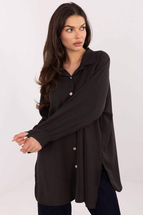 Brown Long Sleeve Shirt in Shirts For Women with Polyester