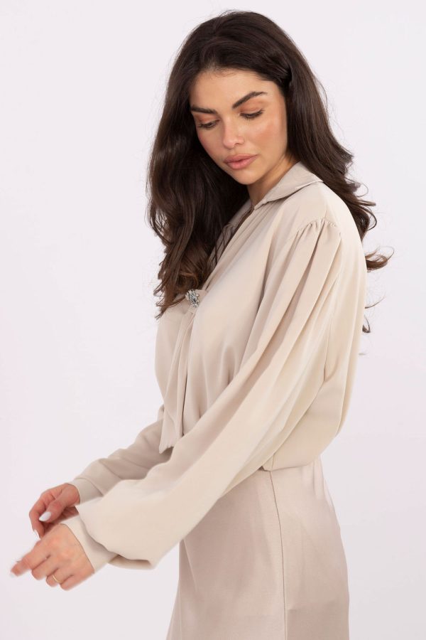 Beige Blouse in Women`s Blouses, Tunics with Polyester