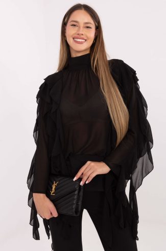 Black Blouse in Women`s Blouses, Tunics with Polyester and Viscose