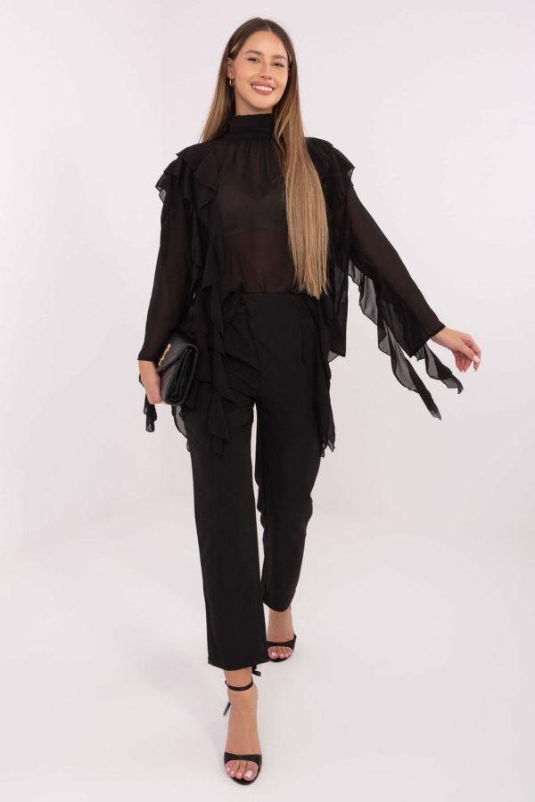 Black Blouse in Women`s Blouses, Tunics with Polyester and Viscose