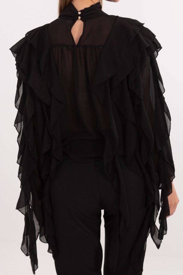 Black Blouse in Women`s Blouses, Tunics with Polyester and Viscose
