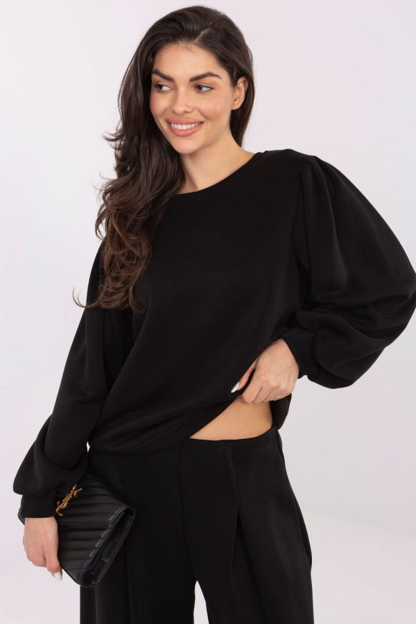 Black Sweatshirt in Sweatshirts For Women with Spandex, Modal, Polyester and Viscose