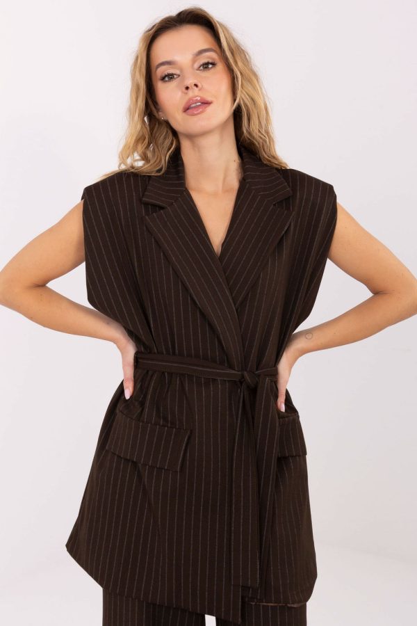 Brown Gilet in Jackets, Vests For Women with Spandex, Nylon, Polyester and Viscose