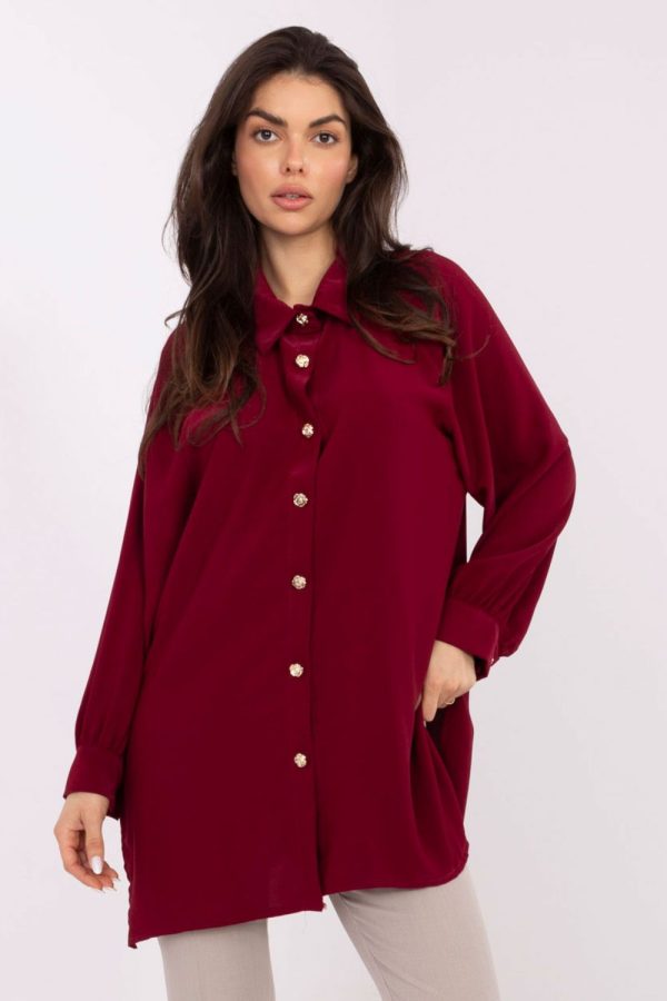 Red Long Sleeve Shirt in Shirts For Women with Polyester