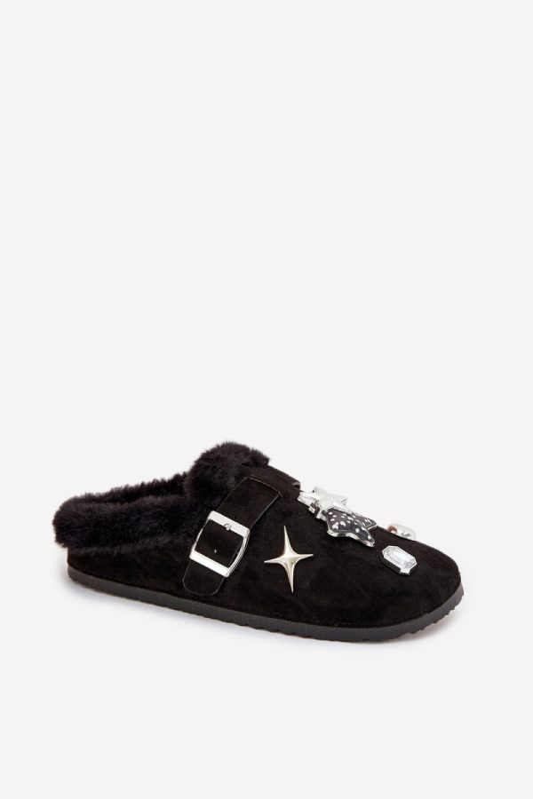 Black Slippers in Slippers For Women with Fabric, Warmers, Footbed and Sole Height