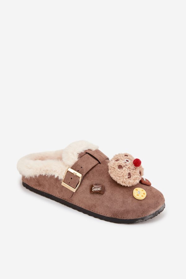 Brown Slippers in Slippers For Women with Fabric, Warmers, Footbed and Sole Height