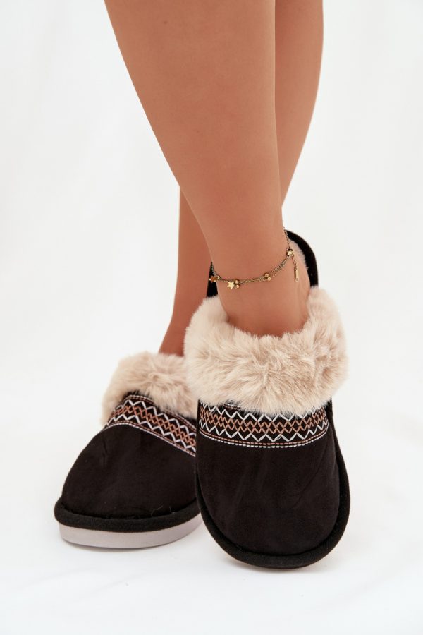 Black Slippers in Slippers For Women with Fabric, Warmers, Footbed and Sole Height