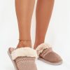 Beige Slippers in Slippers For Women with Fabric, Warmers, Footbed and Sole Height