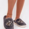 Grey Slippers in Slippers For Women with Fabric, Warmers, Footbed and Sole Height