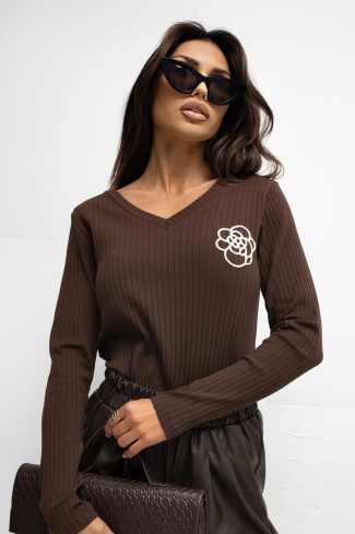 Brown Blouse in Women`s Blouses, Tunics with Cotton and Spandex