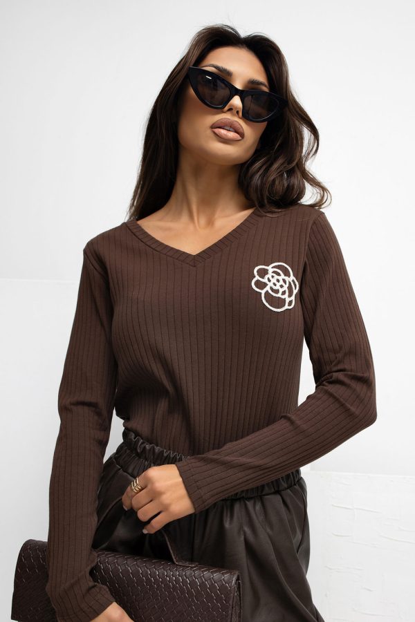 Brown Blouse in Women`s Blouses, Tunics with Cotton and Spandex