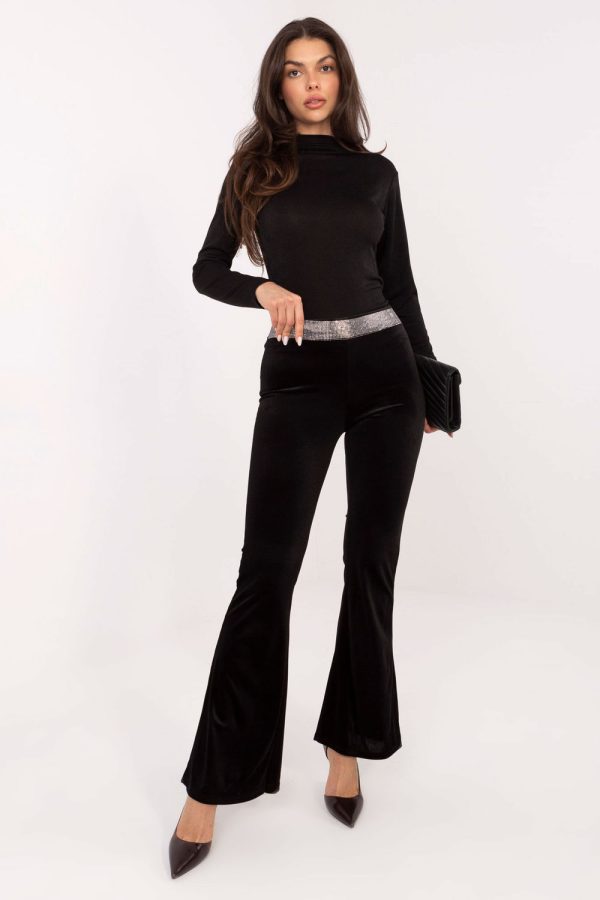 Black Women Trousers in Pants, Trousers, Shorts with Polyester and Viscose