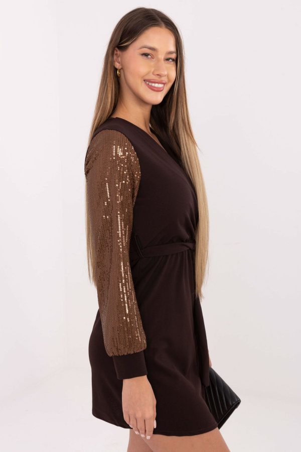 Brown Short Dress in Evening Dresses with Spandex and Polyester