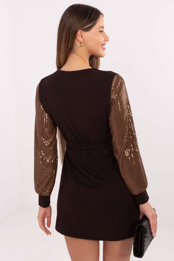 Brown Short Dress in Evening Dresses with Spandex and Polyester