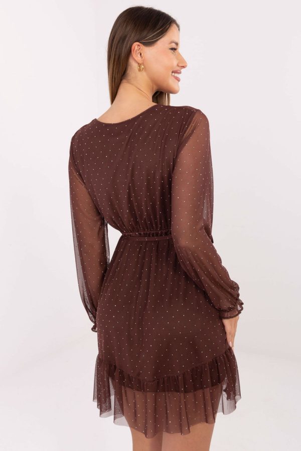 Brown Short Dress in Evening Dresses with Spandex and Polyester