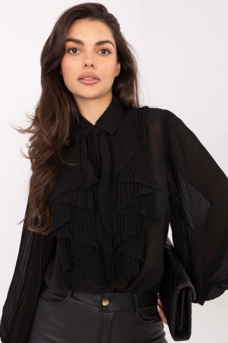 1104475 Black Long Sleeve Shirt in Shirts For Women with Spandex and Polyester