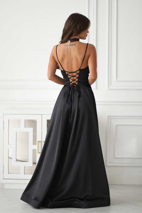 Black Long Dress in Evening Dresses with Spandex and Polyester