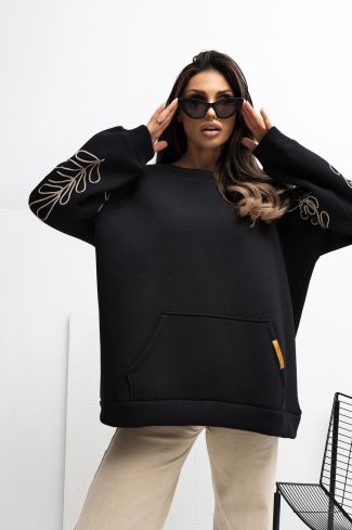 Black Sweatshirt in Sweatshirts For Women with Cotton and Spandex