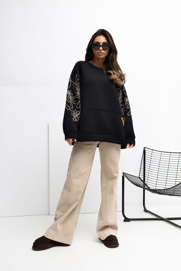 Black Sweatshirt in Sweatshirts For Women with Cotton and Spandex