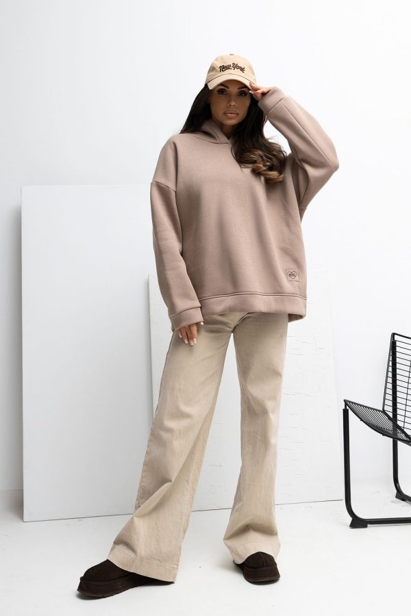 Beige Sweatshirt in Sweatshirts For Women with Cotton and Spandex