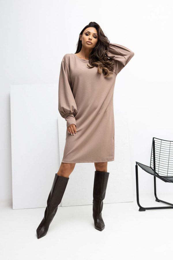 Beige Daydress in Day Dresses with Spandex and Viscose