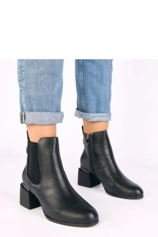 Black Heel Boots in Women`s Ankle Boots & Booties with Fabric, Footbed, Upper Height and Heel Height