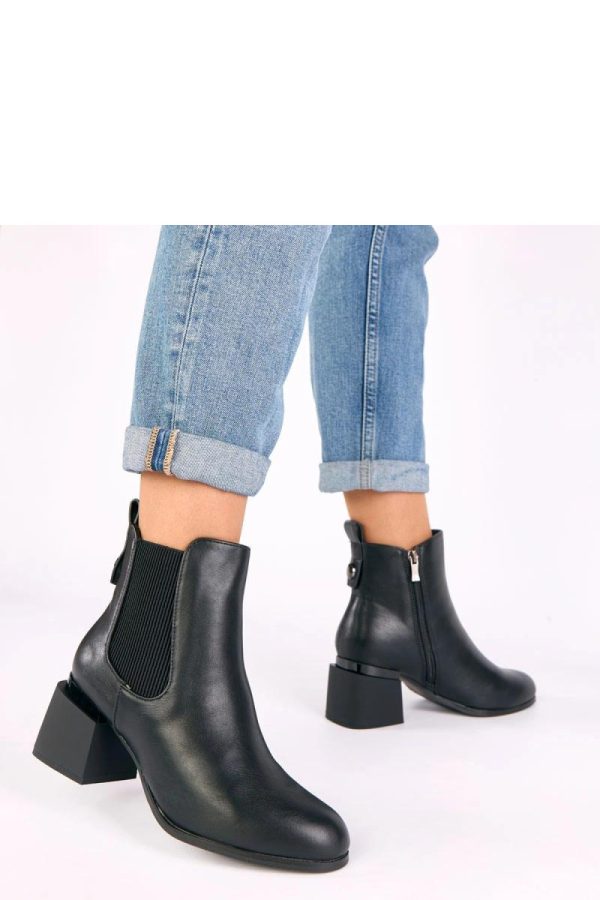 Black Heel Boots in Women`s Ankle Boots & Booties with Fabric, Footbed, Upper Height and Heel Height