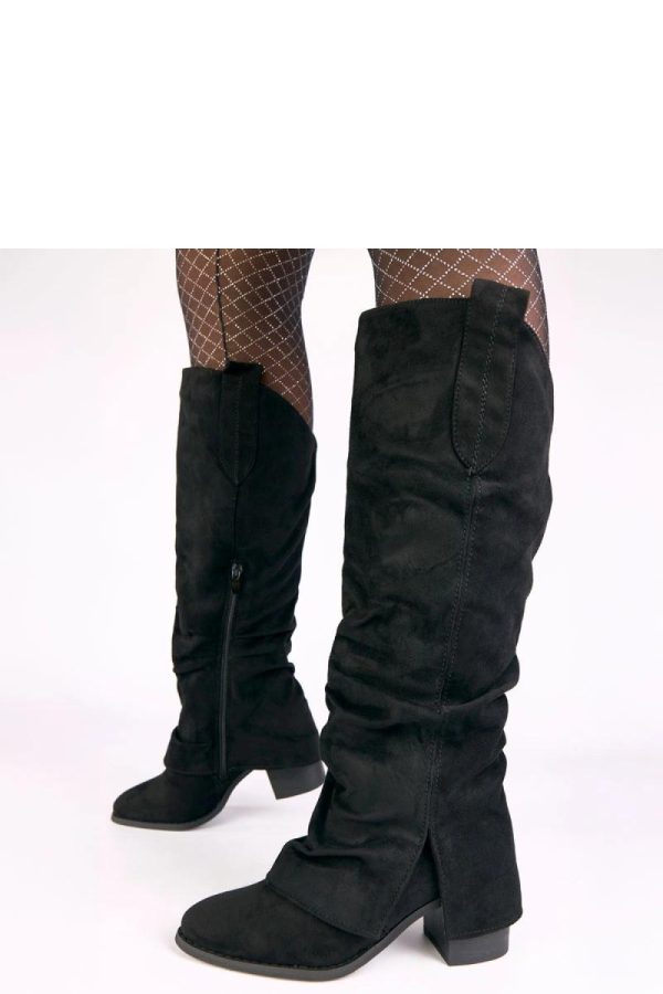 Black Heel Boots in Over The Knee High Boots, Thigh High Boots with Fabric, Footbed, Upper Height and Heel Height